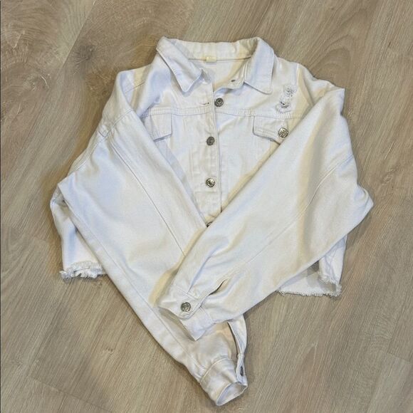 LifeShe White Cropped Denim Distressed Jacket, Women’s XL - Picture 6 of 8